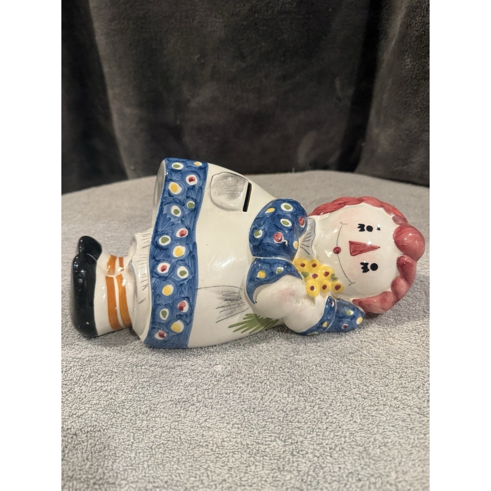 Vintage Raggedy Ann Ceramic Coin Piggy Bank 11" 1970 Hand Painted